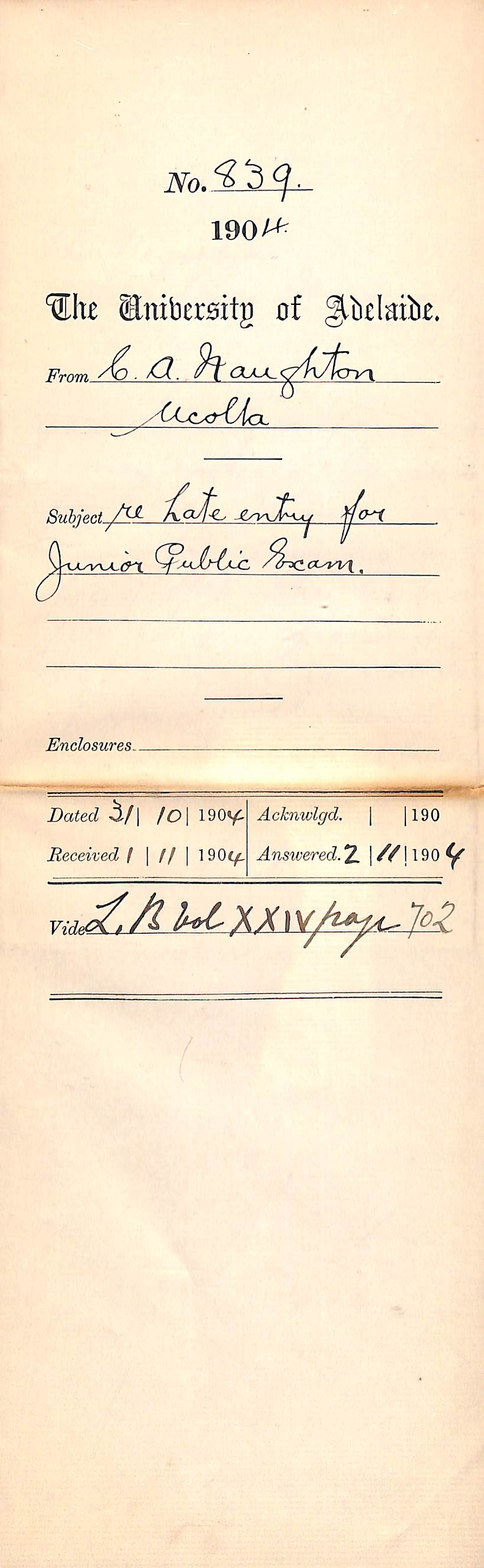 Re Late Entry for Junior Public Exam