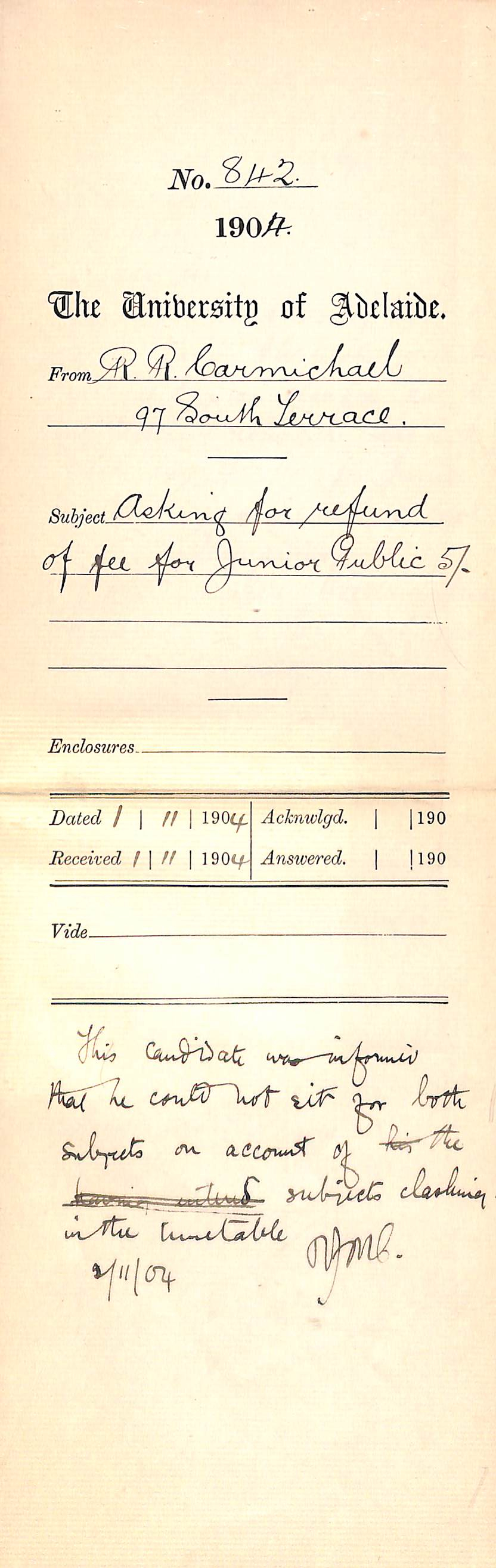 Asking for refund of fee for Junior Public