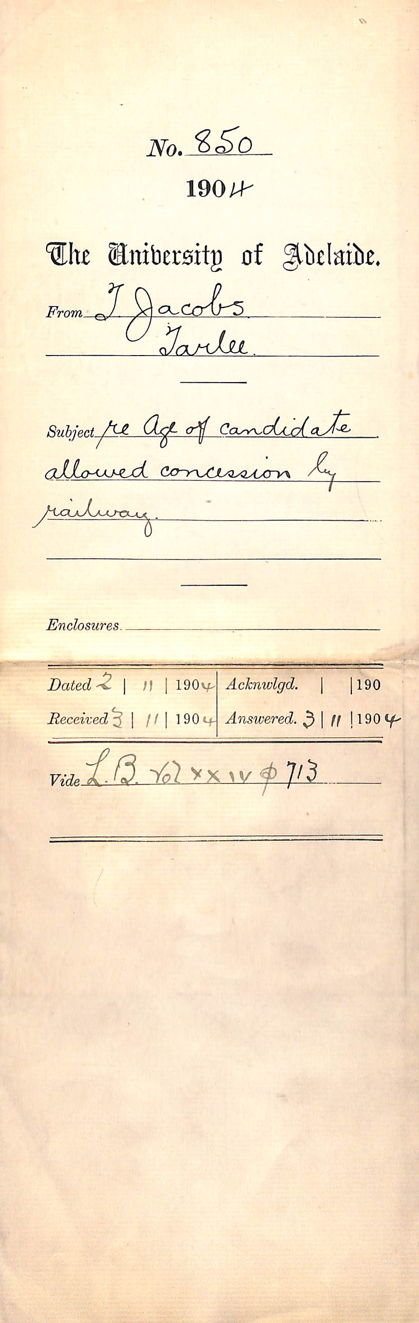 Re Age of candidate allowed concession by Railway