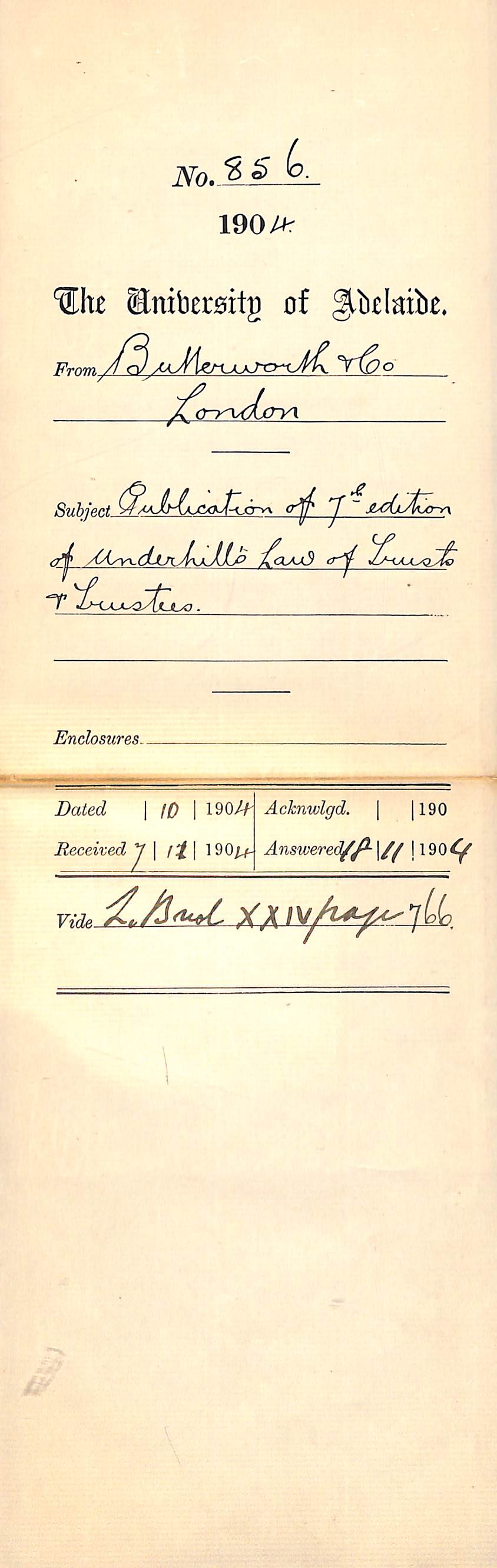 Publication of 7th Edition of Underhill's Law of Trusts and Trustees