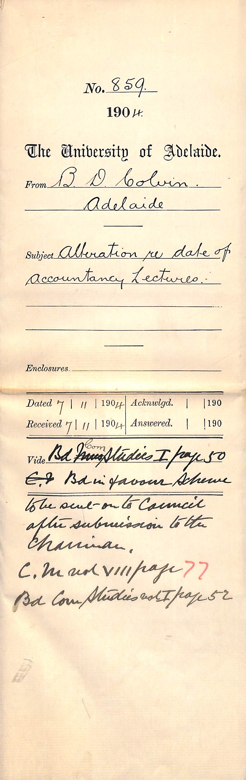 Alteration re date of Accountancy Lectures