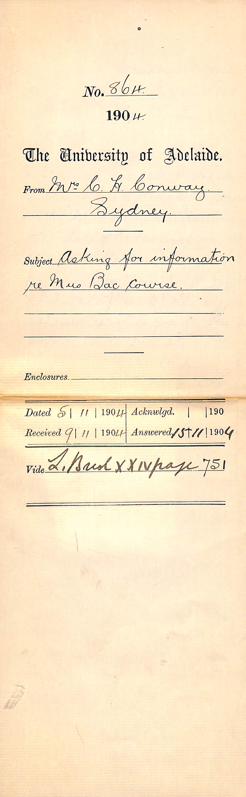 Asking for information re Mus Bac Course