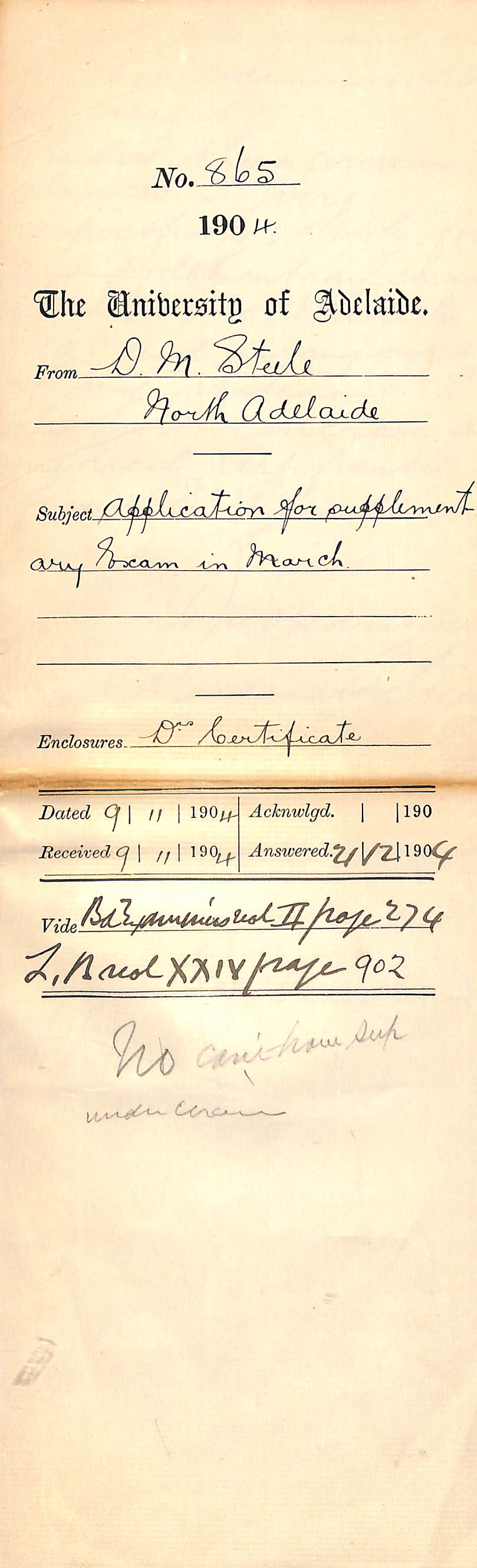 Application for Supplementary Exam in March - Steele