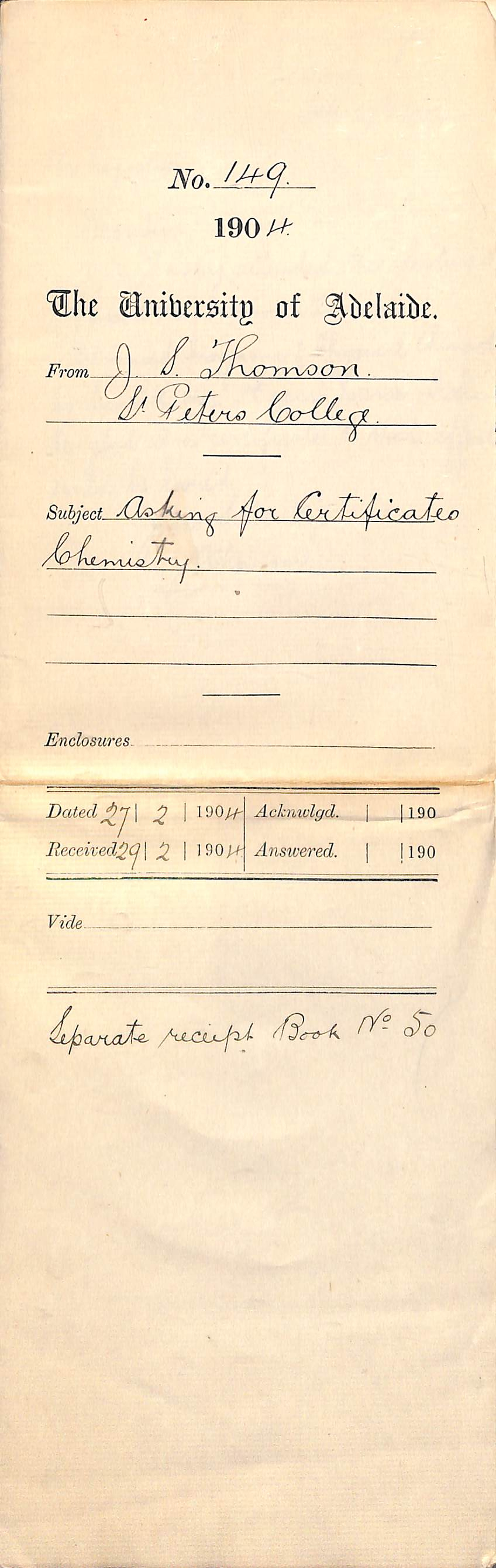 Asking for Chemistry Certificates