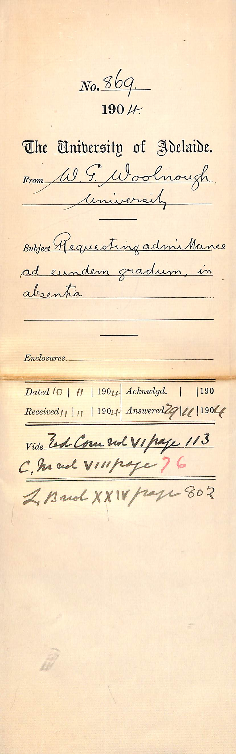 Requesting admittance ad eundem gradum in absentia