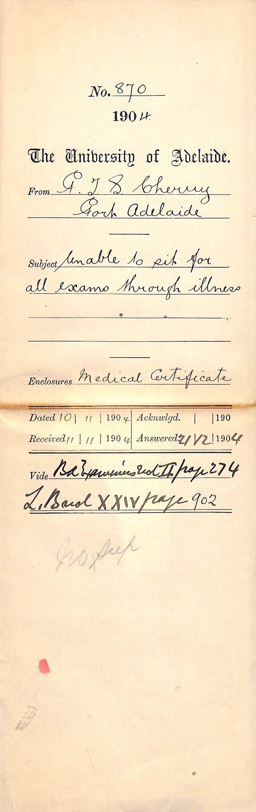 Unable to sit for all Exams through illness