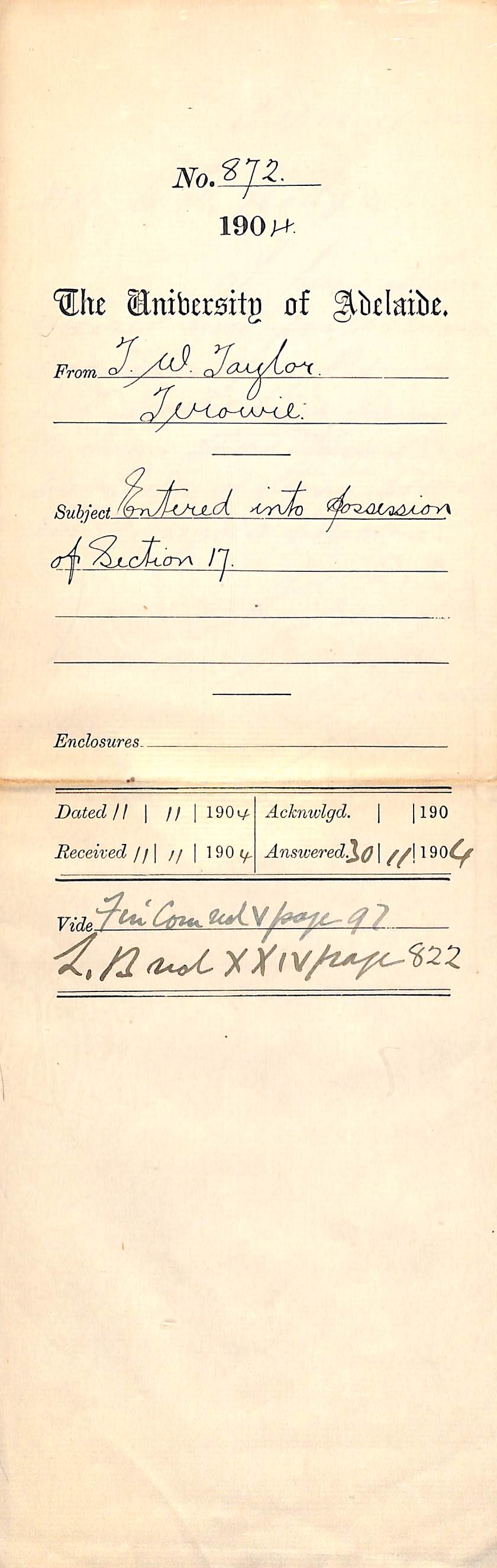 Entered into possession of Section 17