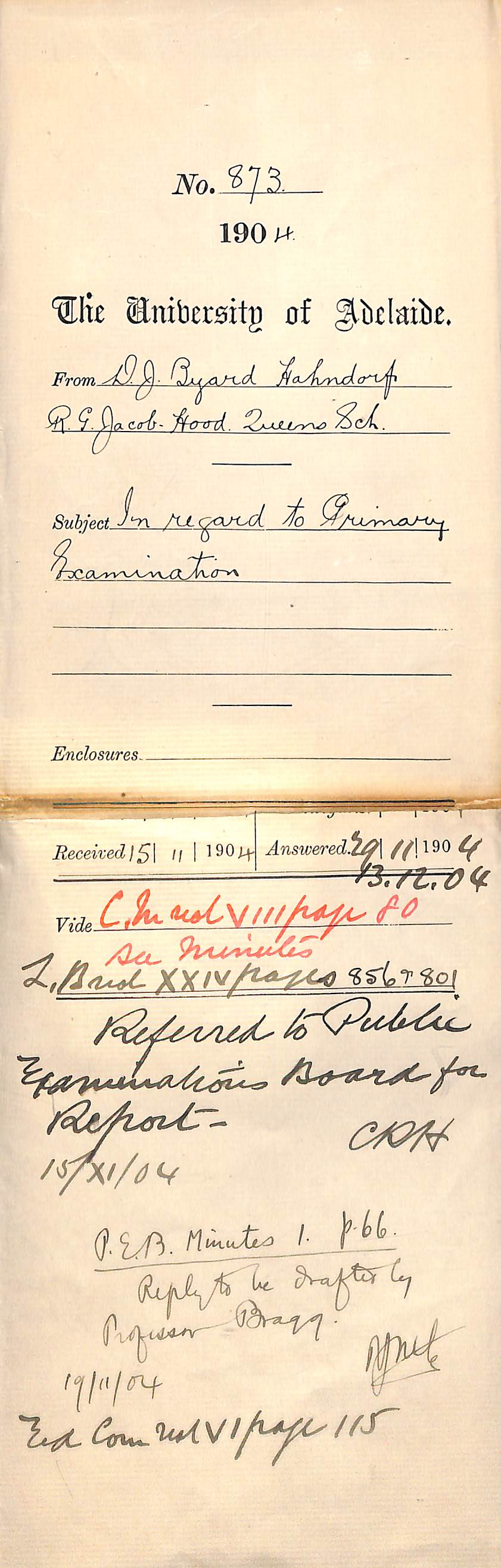 In regard to Primary Examination