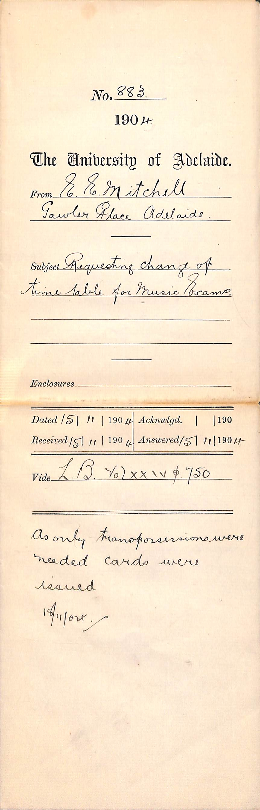 Requesting change of Time Table for Music Exams