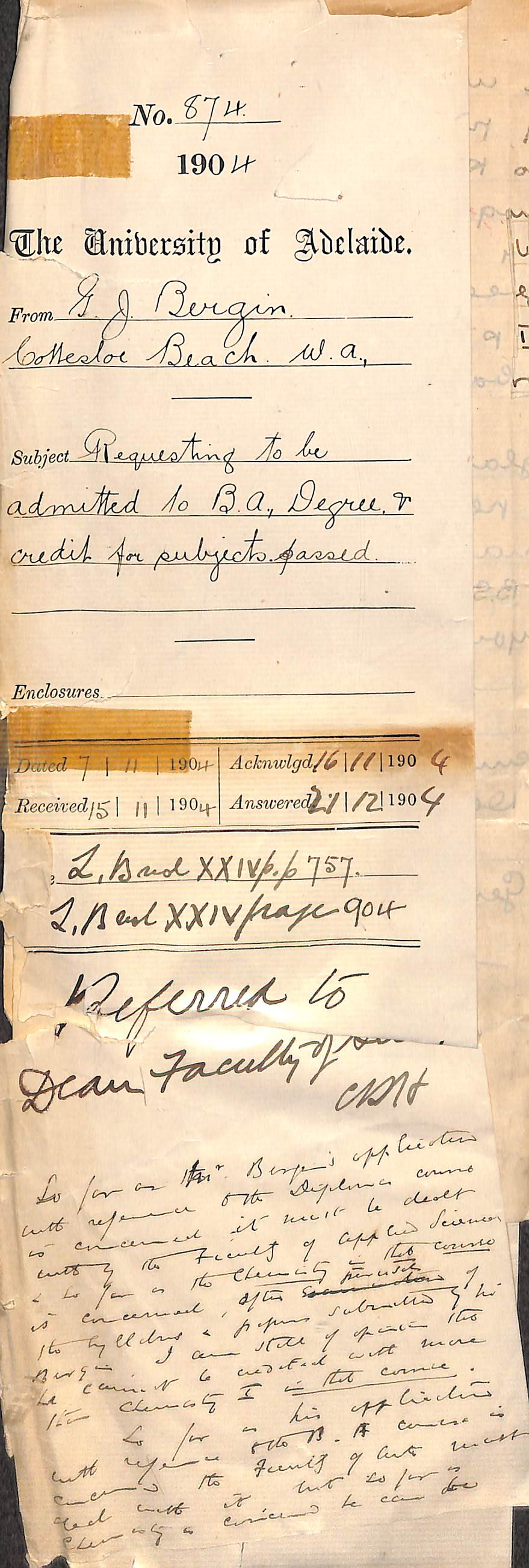 Requesting to be admitted to B A Degree &amp; Credit for Subjects passed