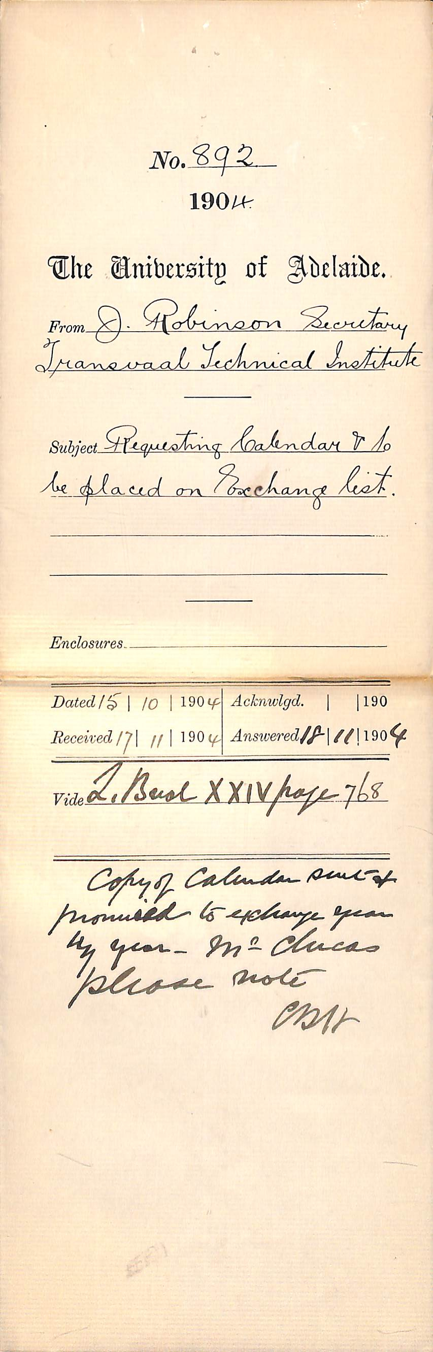 Requesting Calendar and to be placed on Exchange List