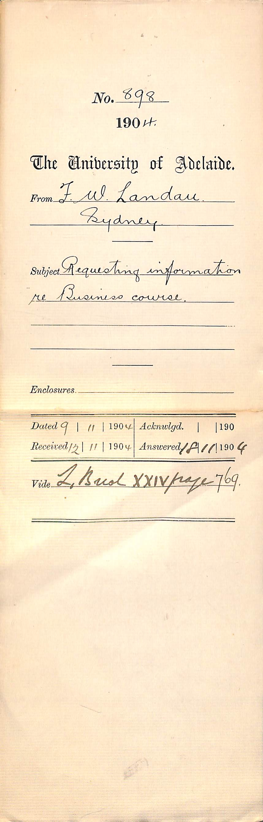 Requesting information re Business Course