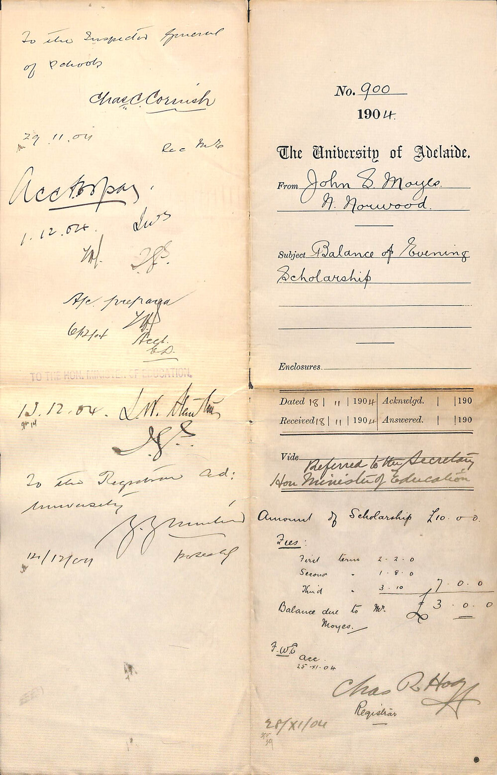 Balance of Evening Scholarship - Moyes