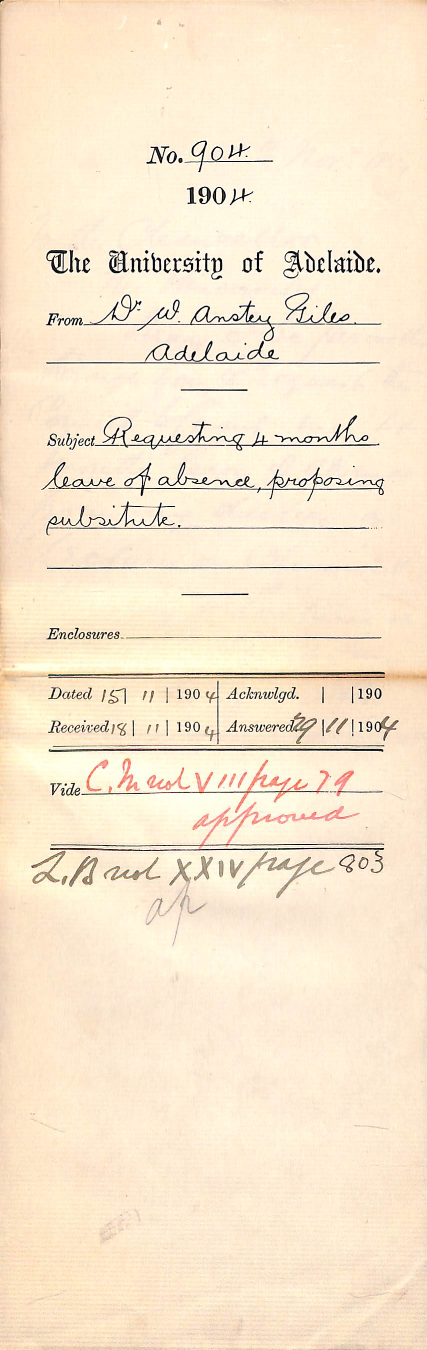 Requesting 4 months leave of absence proposing substitute