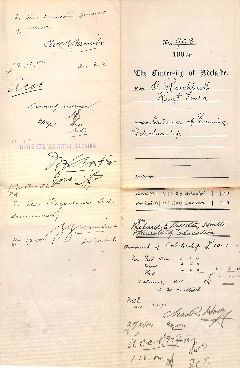 Balance of Evening Scholarship - Rischbieth