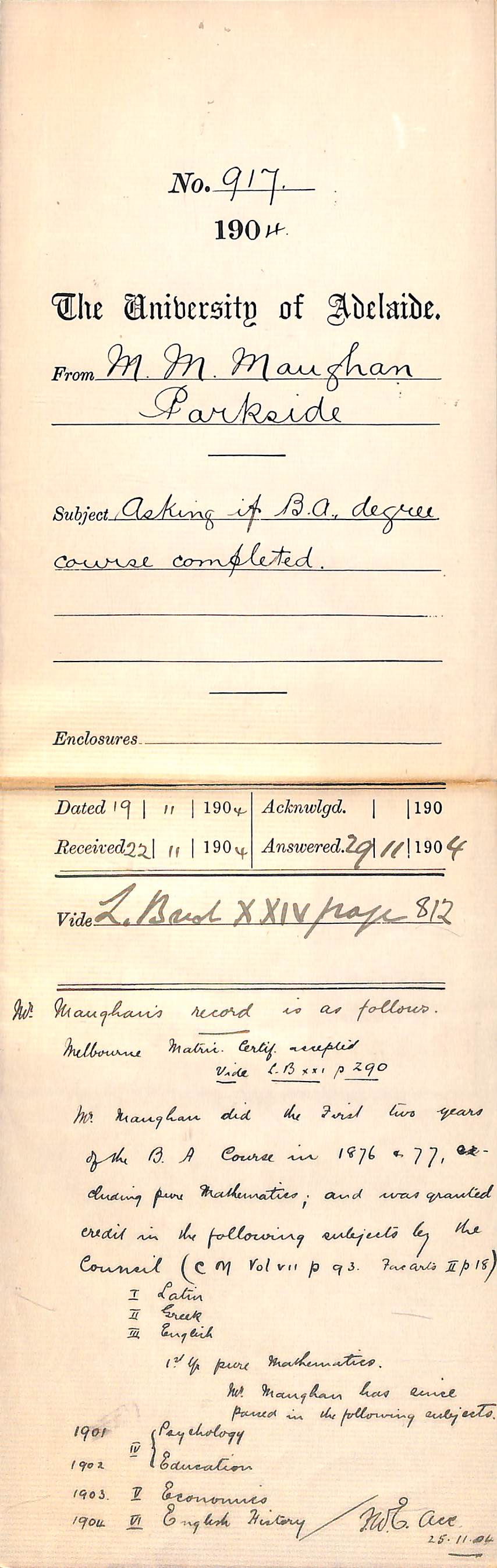 Asking if B A Degree Course completed