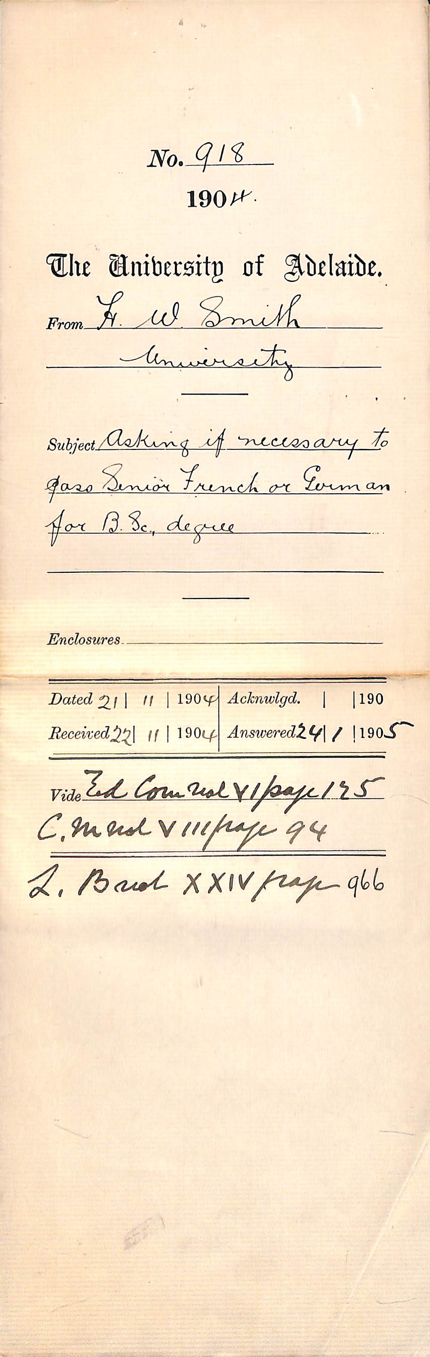 Asking if necessary to pass Senior French or German for B Sc Degree