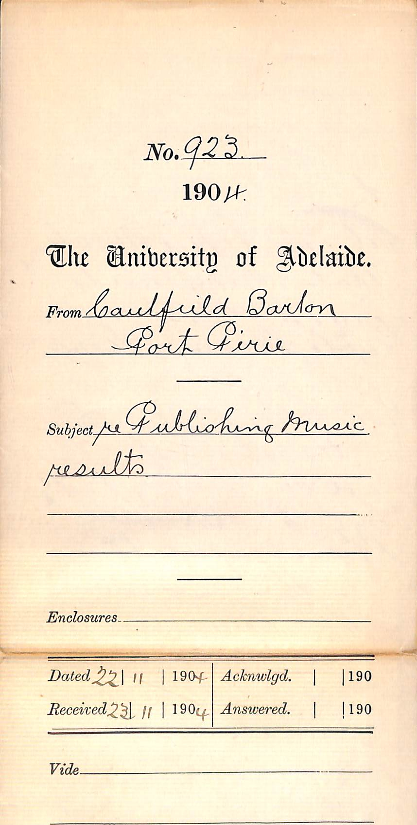 Re Publishing Music results