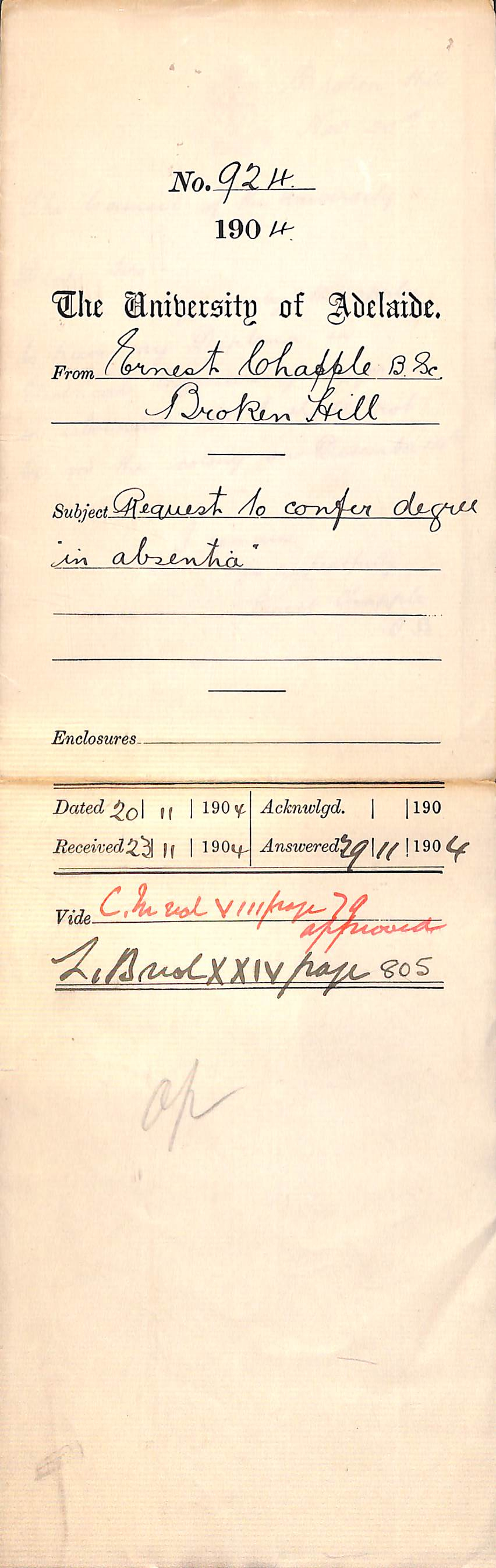 Request to confer Degree in absentia