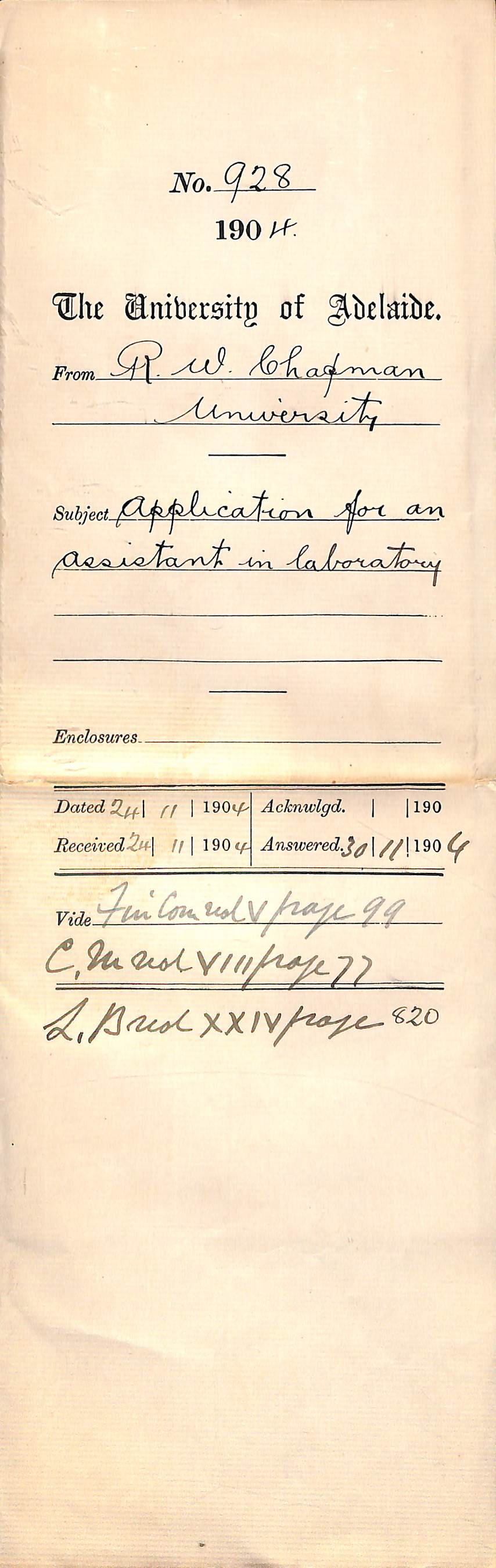 Application for an Assistant in Laboratory