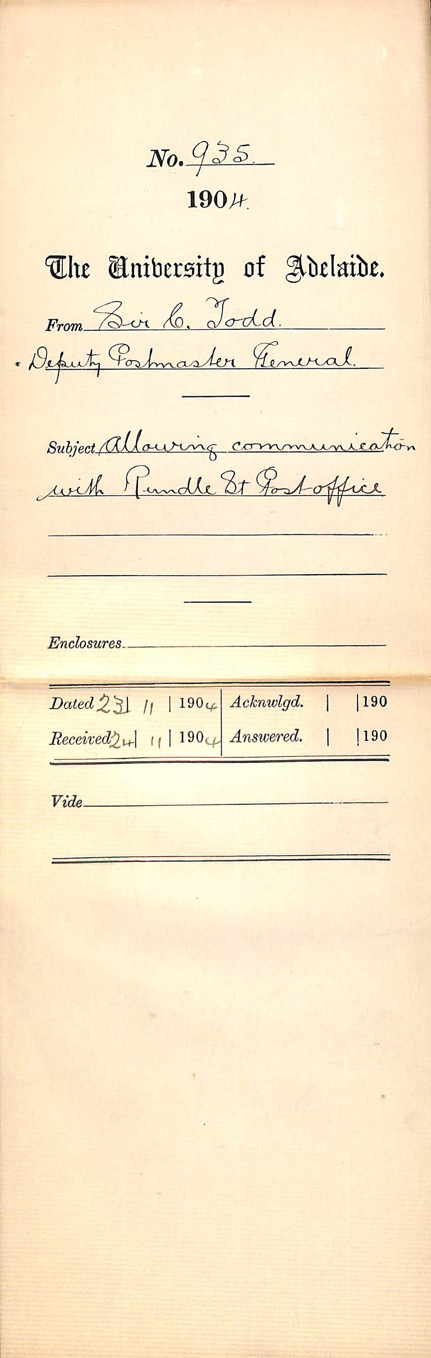 Allowing communication with Rundle Street Post Office