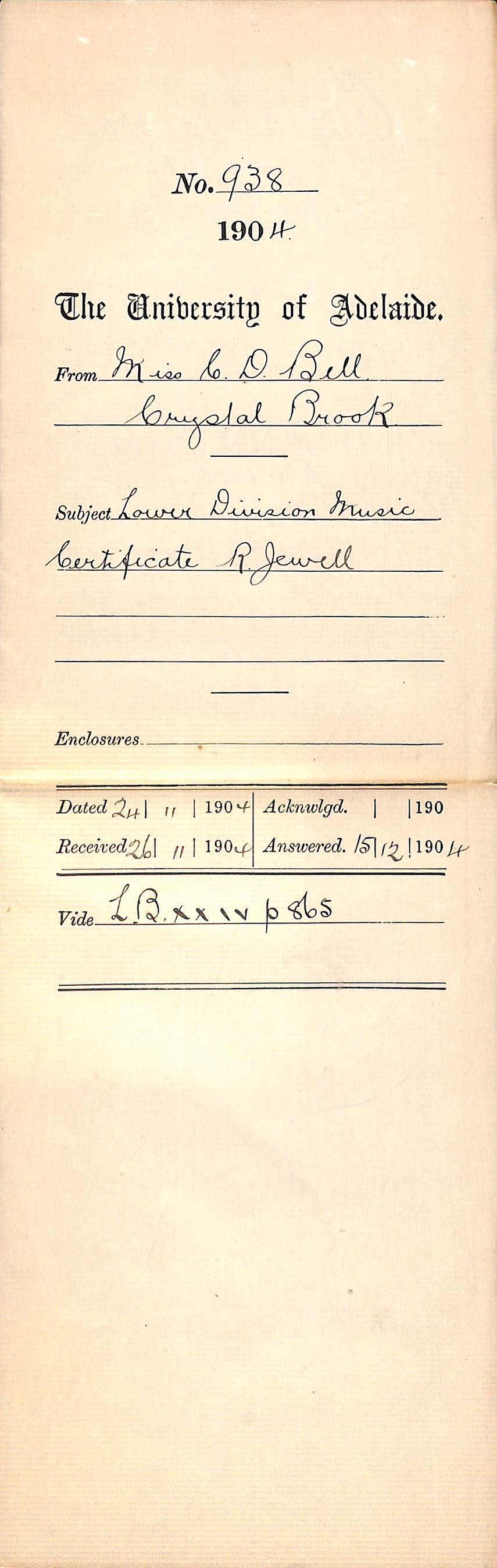 Lower Division Music Certificate Reginald Jewell