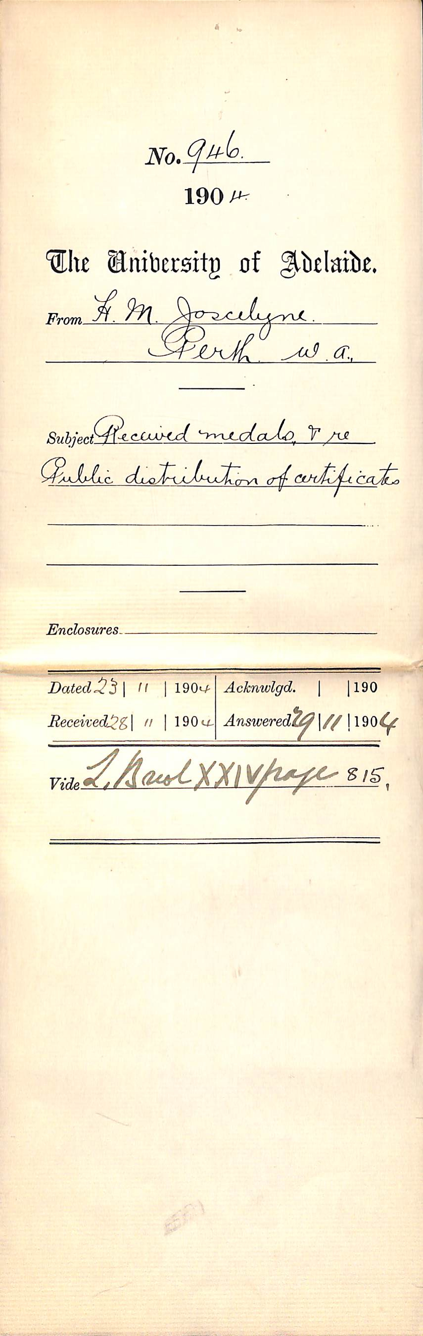 Received Medals and re Public distribution of Certificates