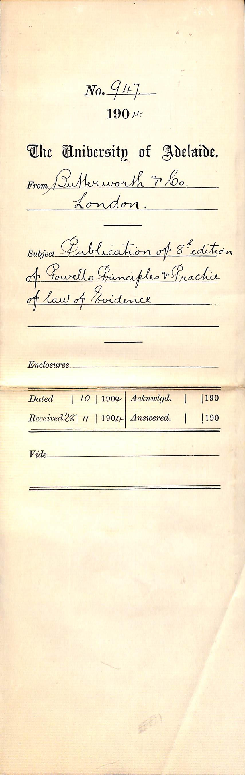 Publication of 8th Edition of Powells Principles and Practice of Law of Evidence