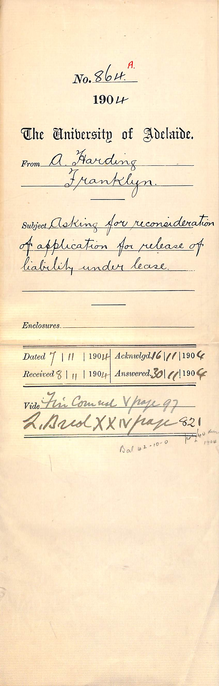 Asking for reconsideration of application for release of liability under lease