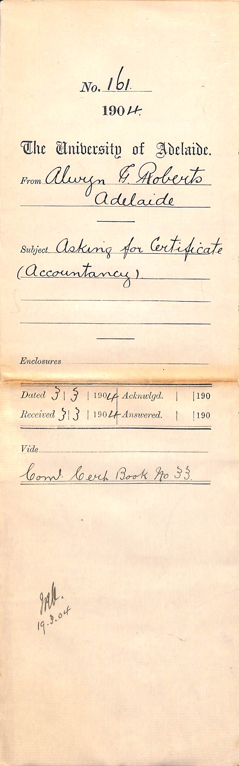 Asking for Certificates in Accountancy - Roberts