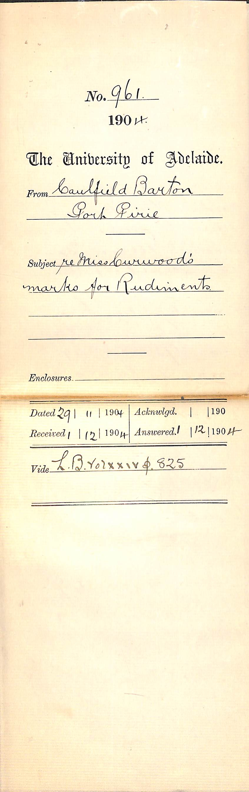 Re Miss Elsie Curwood marks for Rudiments