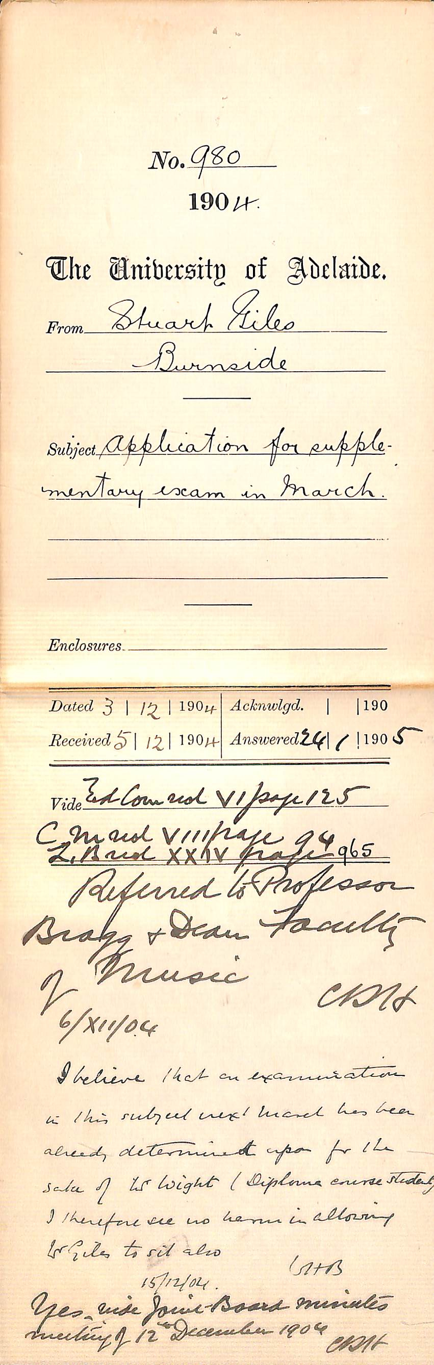 Application for Supplementary Exam in March