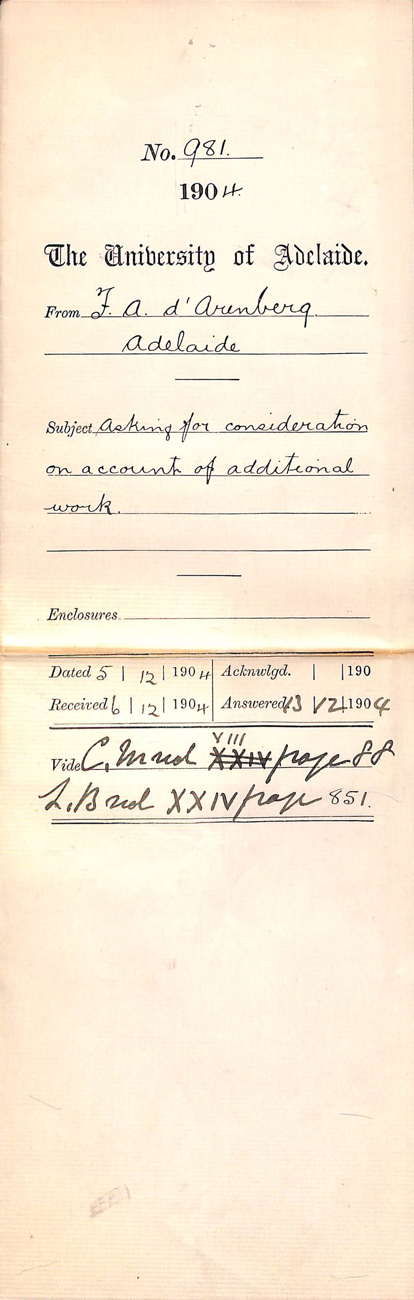 Asking for consideration on account of additional work