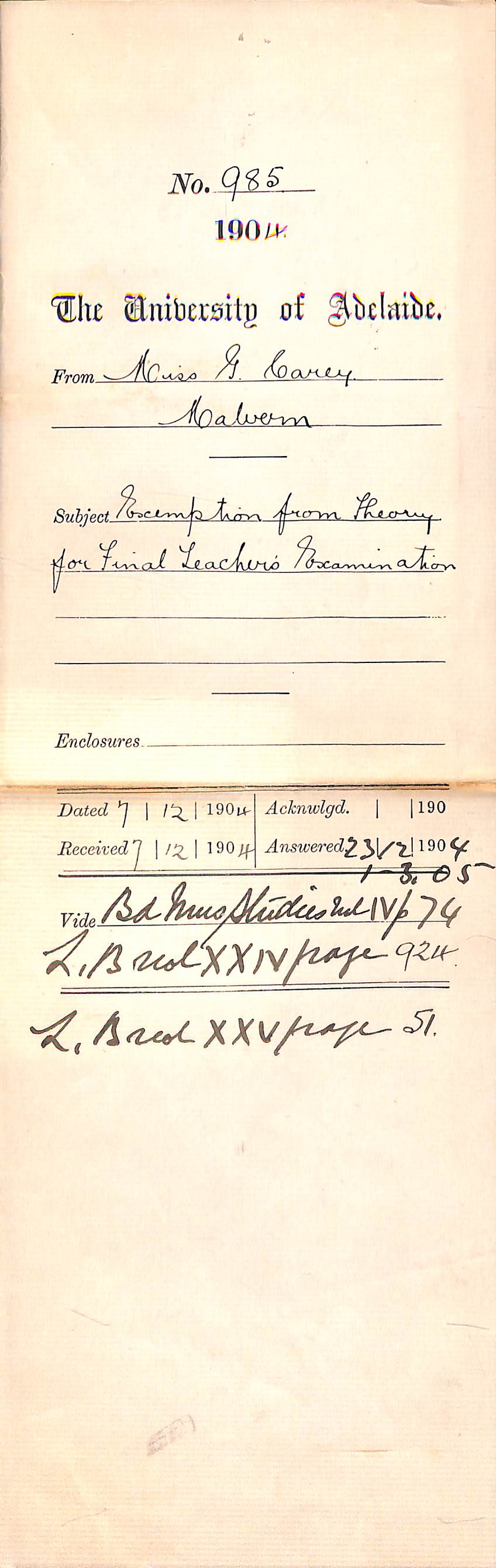 Exemption from Theory for Final Teachers Examination