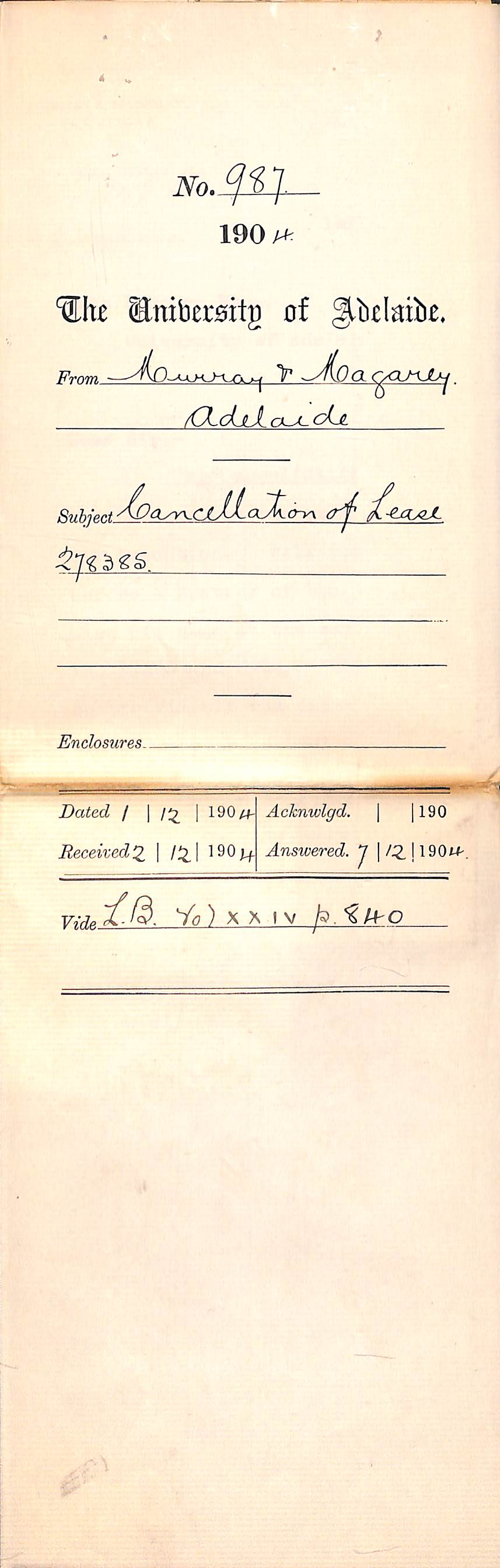 Cancellation of Lease 278385