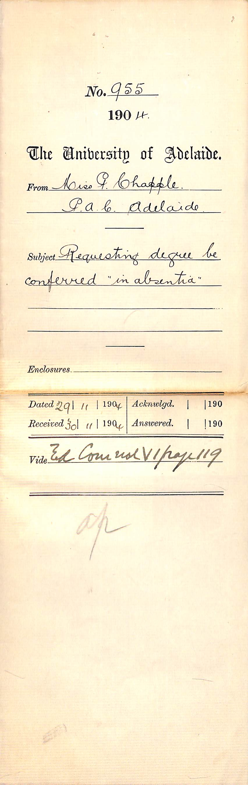 Requesting degree be conferred in absentia