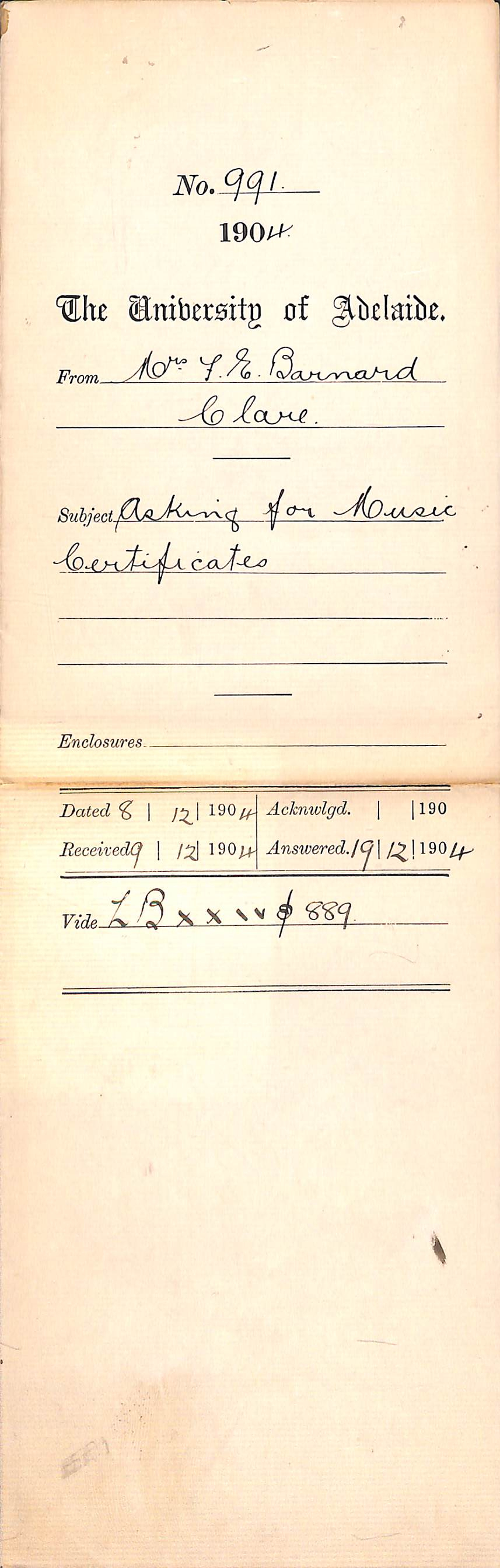 Asking for Music Certificates - Barnard