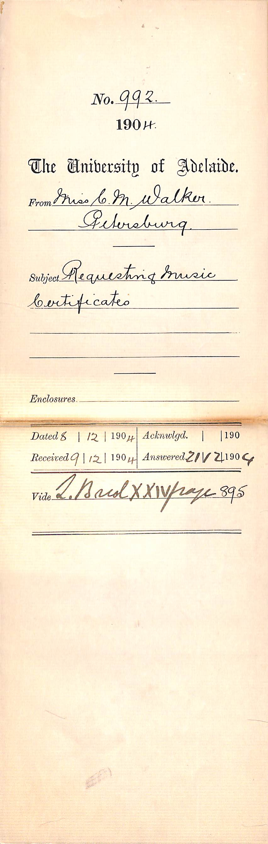 Requesting Music Certificates - Walker