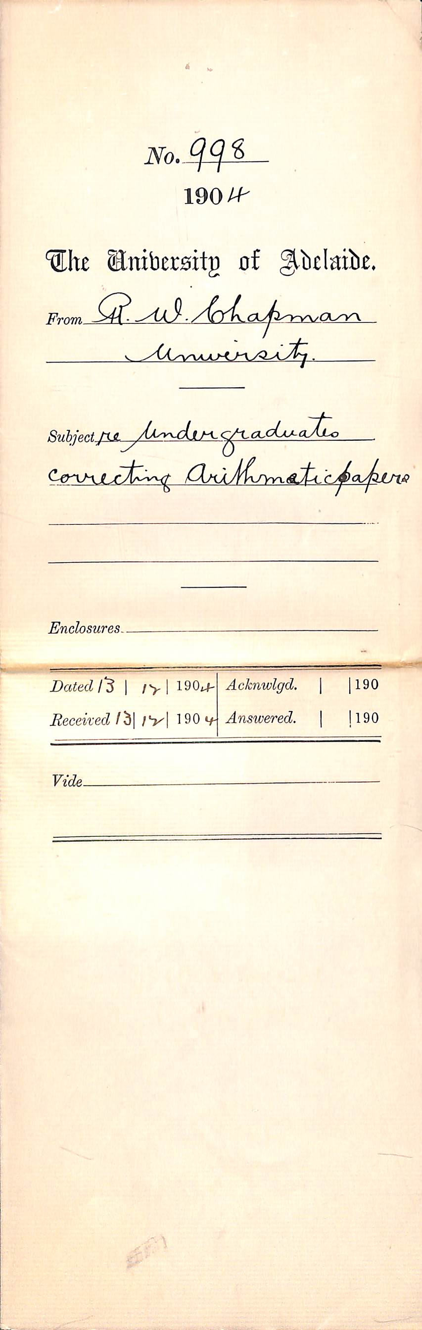 Re Undergraduates correcting Arithmetic Papers