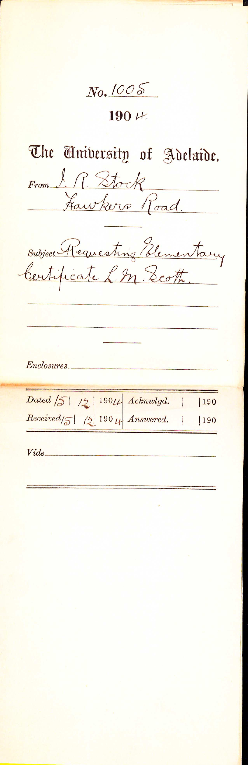 Requesting Elementary Certificate Lilla M Scott