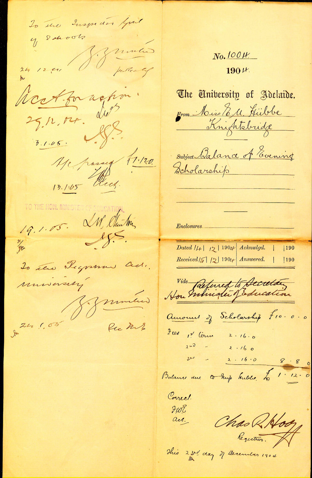 Balance of Evening Scholarship - Hubbe