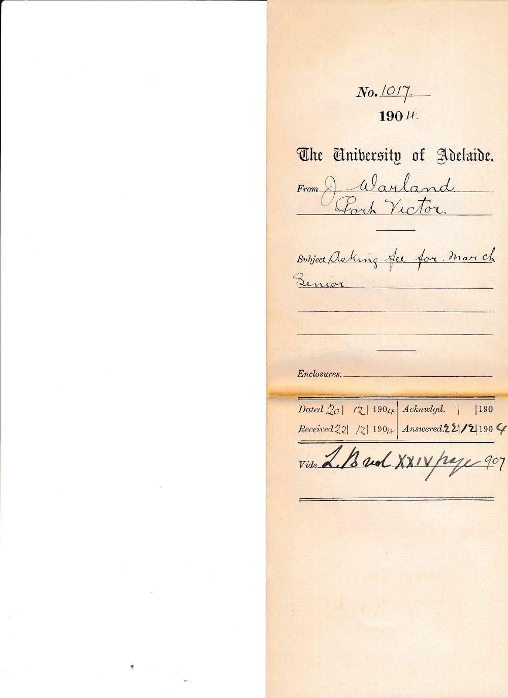 Asking fee for March Senior