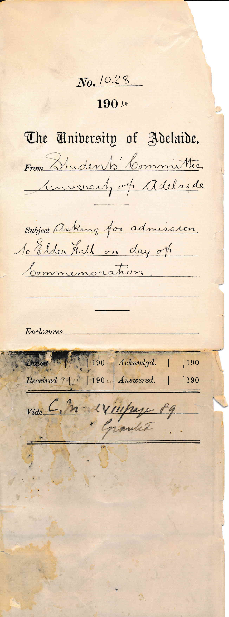 Asking for admission to Elder Hall on day of Commemoration