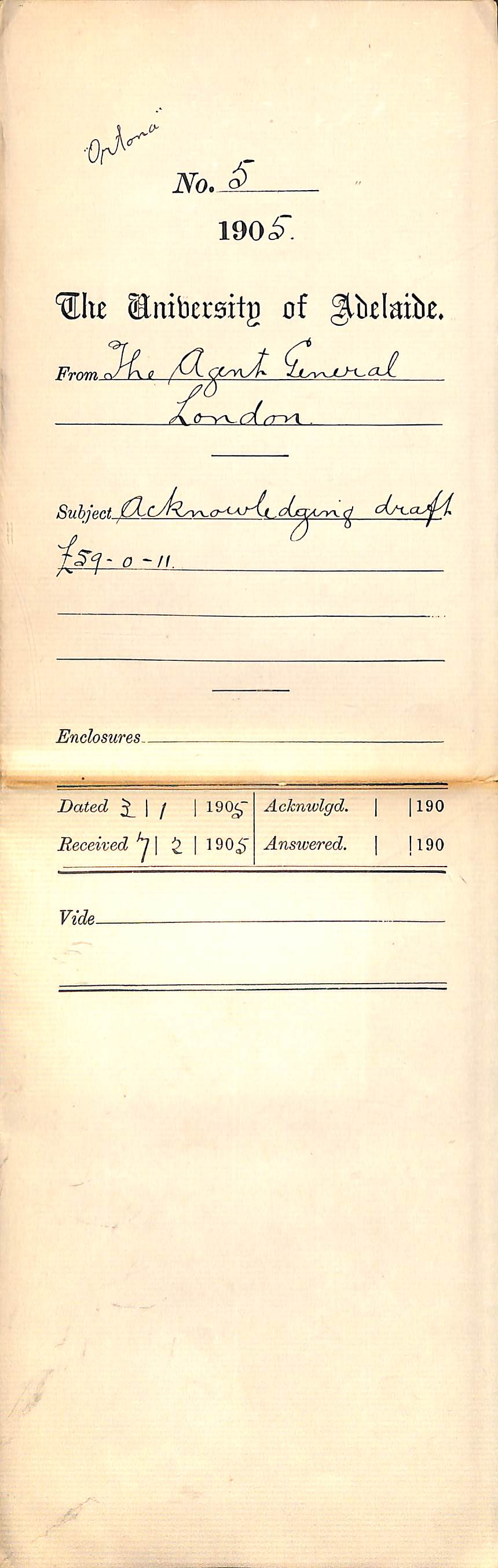 Acknowledging draft 59-0-11 pounds