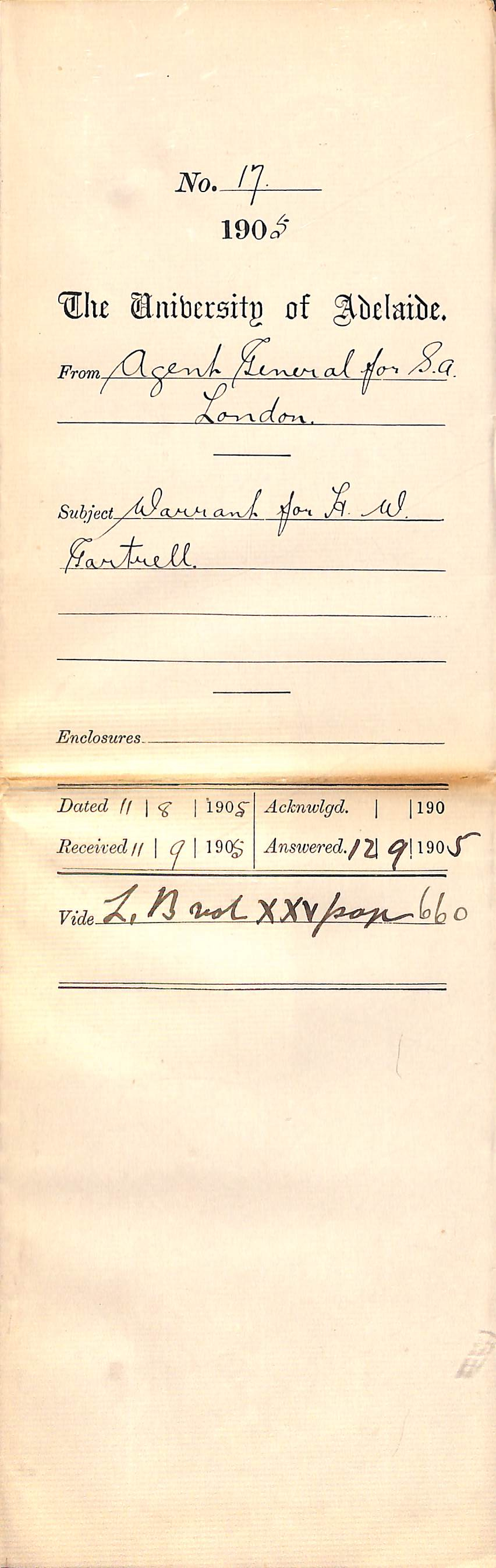 Warrant for H W Gartrell