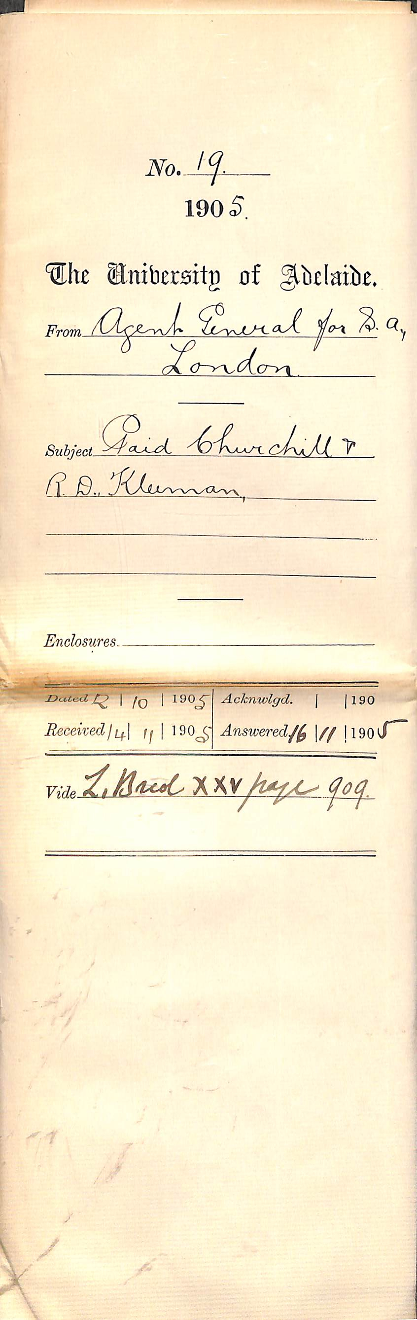 Paid Churchill and R D Kleeman