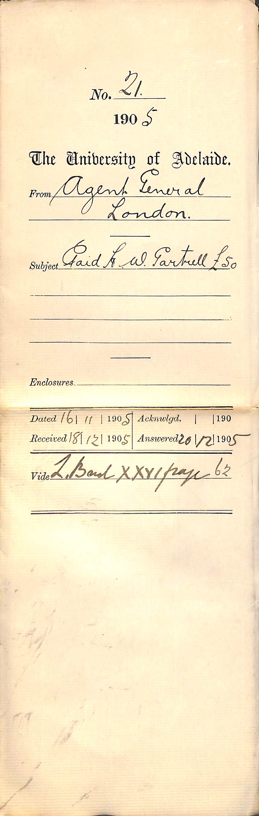 Paid H W Gartrell 50 pounds