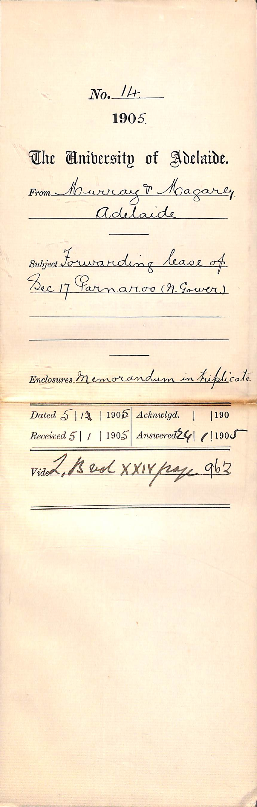 Forwarding lease of Dec 17 Parnaroo (N Gower)