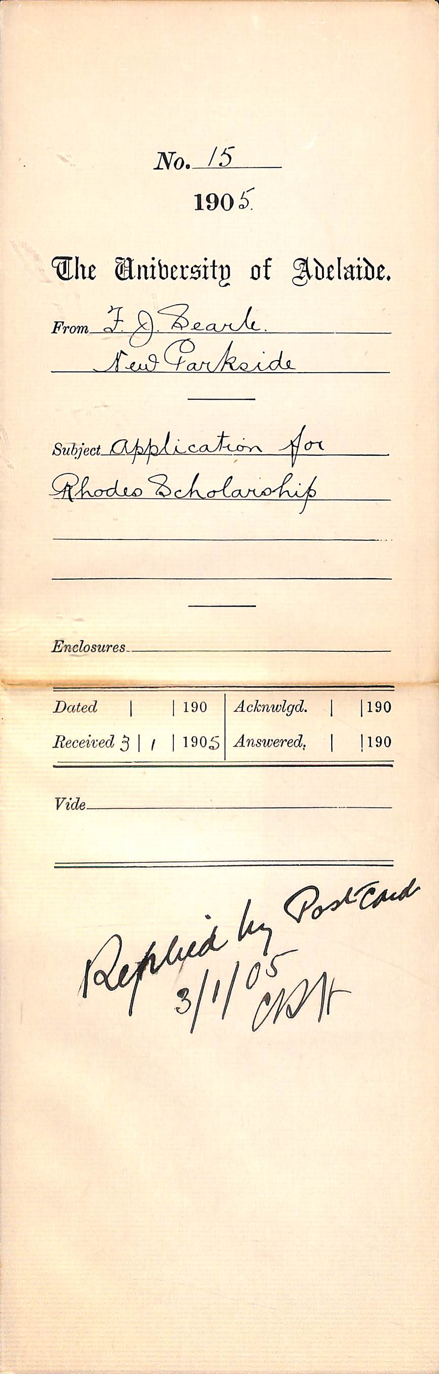Application for Rhodes Scholarship - Searle