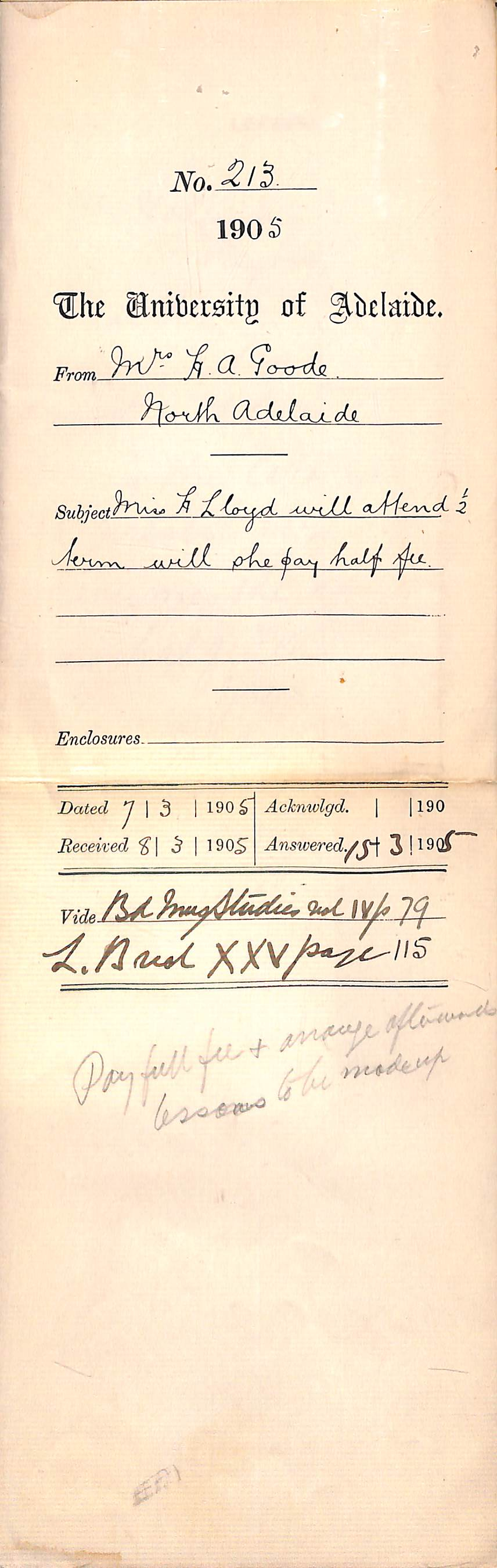 Miss H Lloyd will attend half Term will she pay half fee